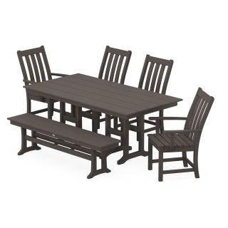 Vineyard 6-Piece Farmhouse Dining Set with Bench in Vintage Finish