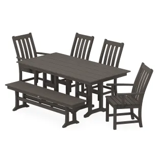 POLYWOOD Vineyard 6-Piece Farmhouse Dining Set with Bench in Vintage Finish