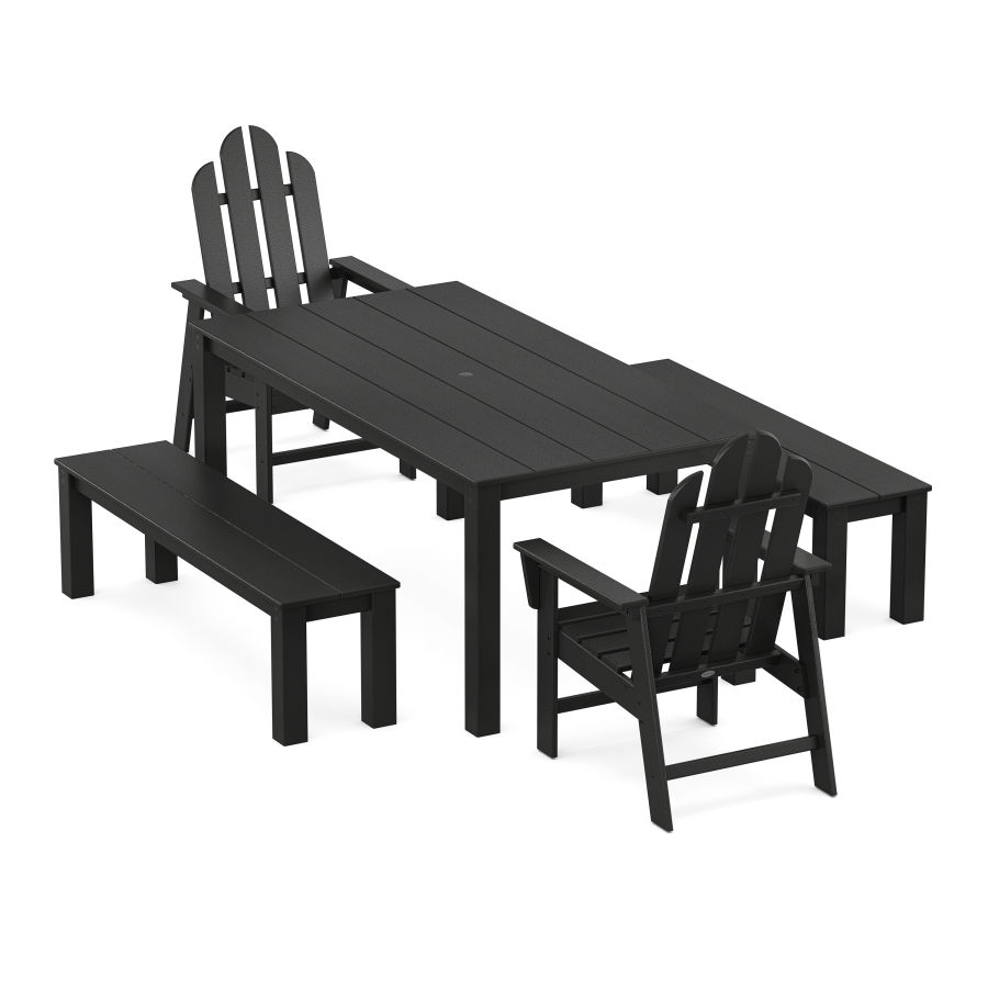 POLYWOOD Long Island 5-Piece Parsons Dining Set with Benches in Black