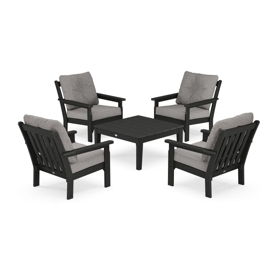 POLYWOOD Vineyard 5-Piece Deep Seating Conversation Set in Black / Grey Mist