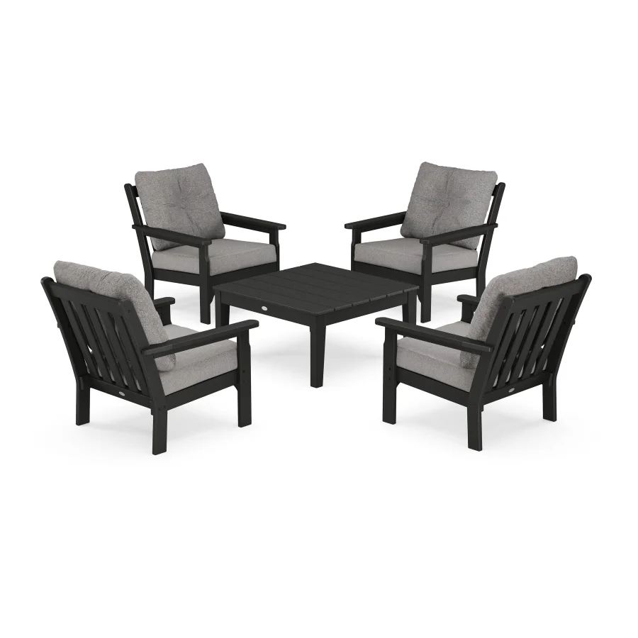 POLYWOOD Vineyard 5-Piece Deep Seating Conversation Set in Black / Grey Mist