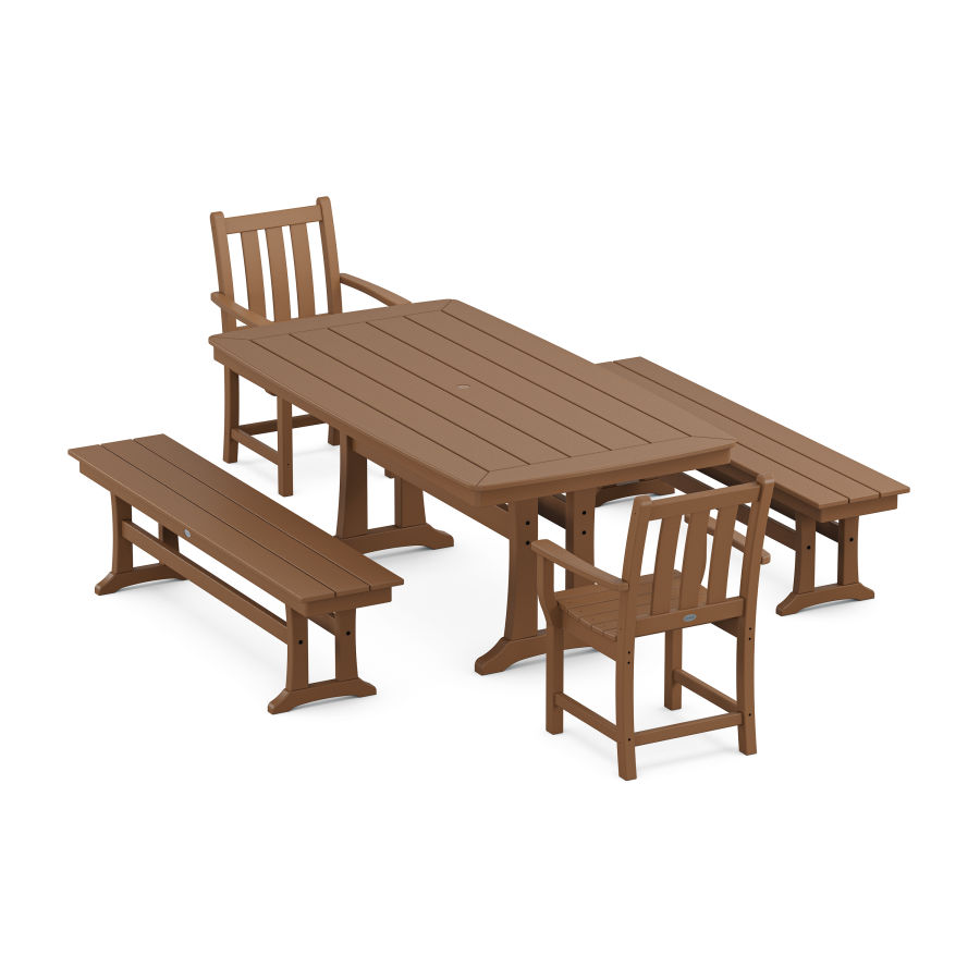 POLYWOOD Traditional Garden 5-Piece Dining Set with Trestle Legs in Teak