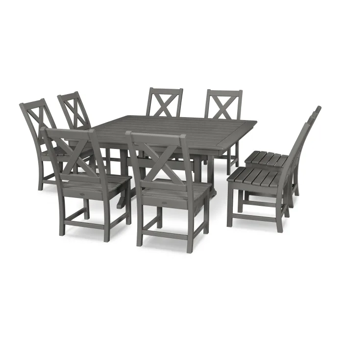 POLYWOOD Braxton 9-Piece Nautical Trestle Dining Set