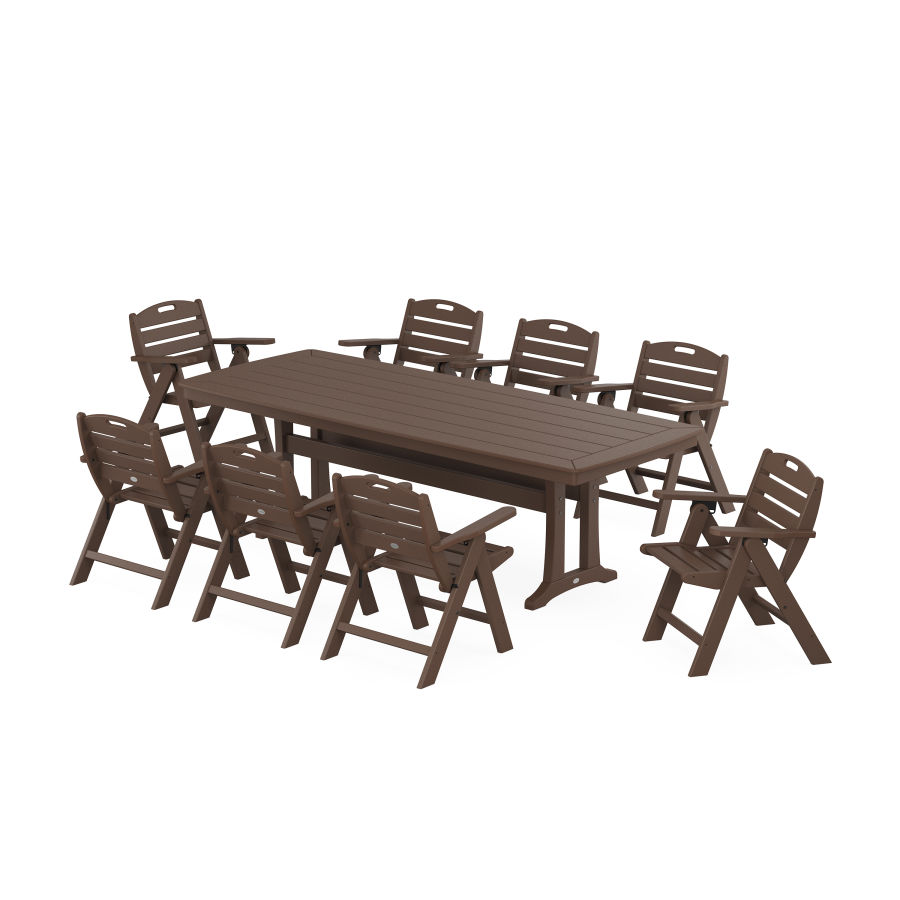 POLYWOOD Nautical Lowback 9-Piece Dining Set with Trestle Legs in Mahogany