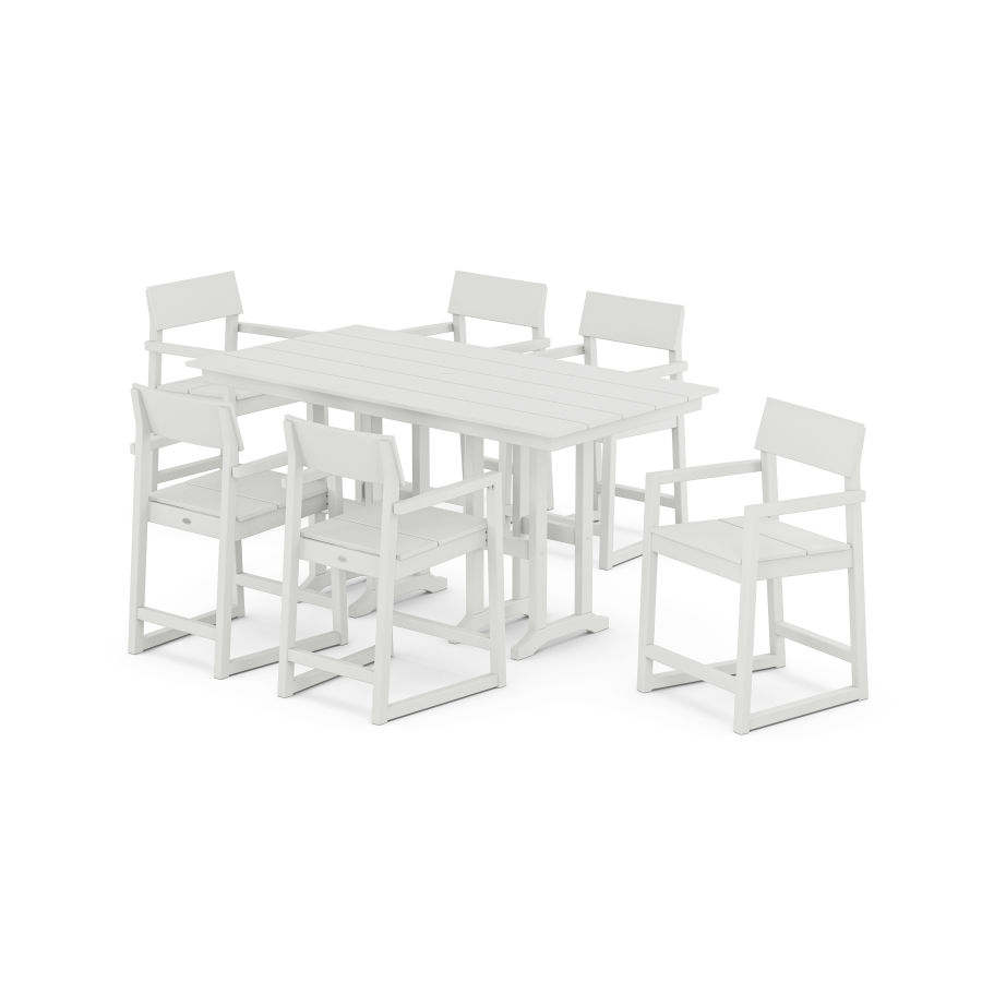 POLYWOOD EDGE Arm Chair 7-Piece Farmhouse Counter Set in White