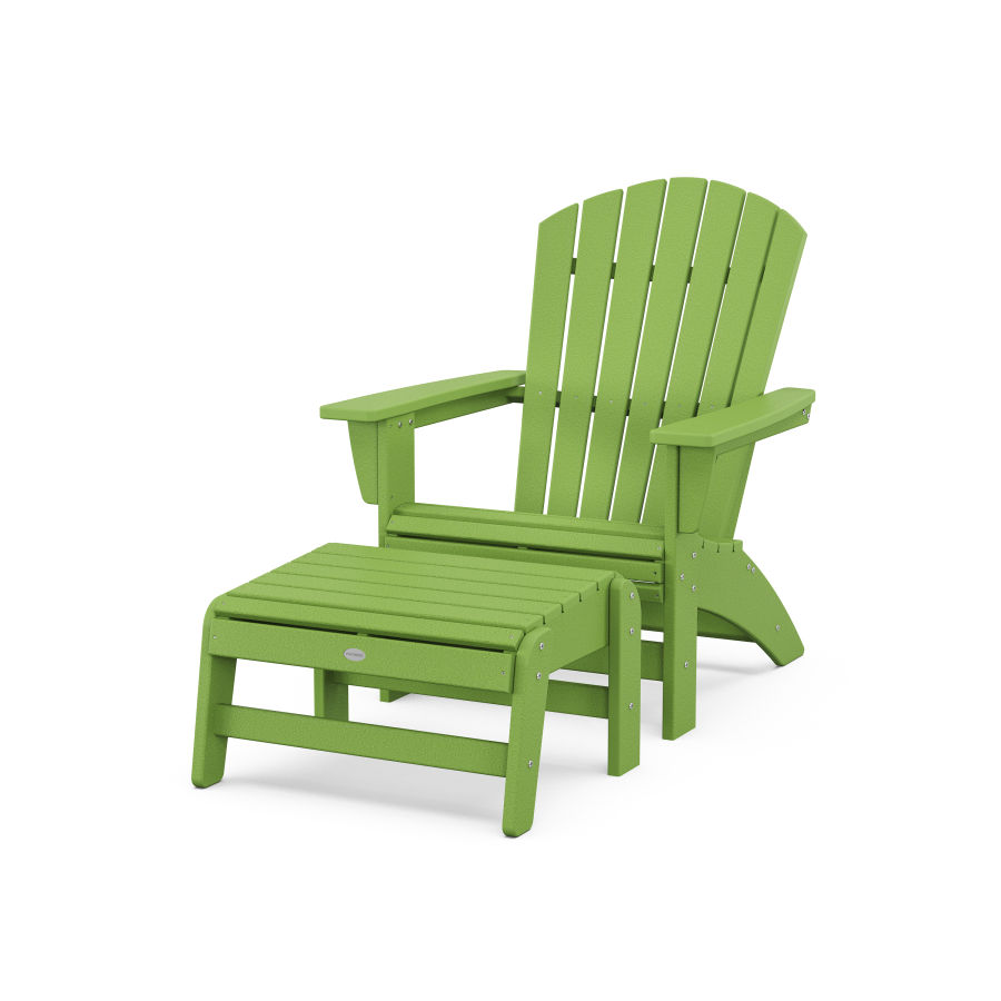 POLYWOOD Nautical Grand Adirondack Chair with Ottoman in Lime
