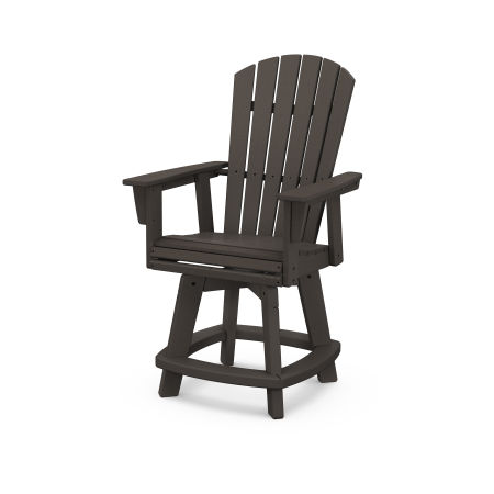 POLYWOOD Nautical Curveback Adirondack Swivel Counter Chair in Vintage Finish