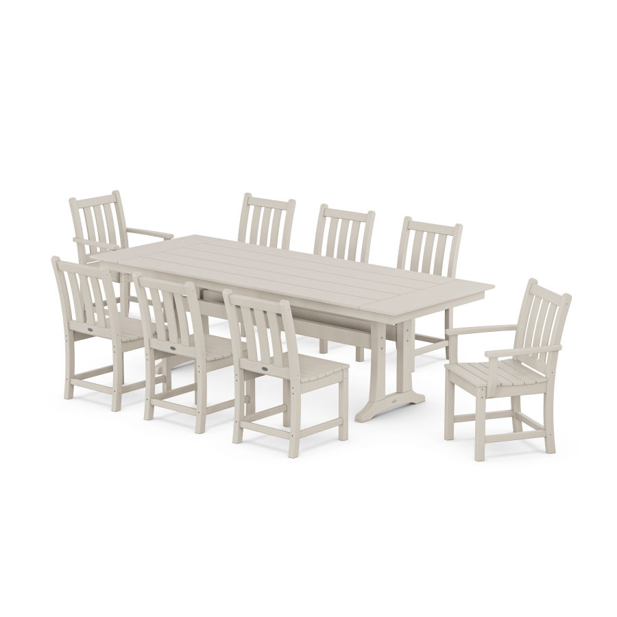 POLYWOOD Traditional Garden 9-Piece Farmhouse Dining Set with Trestle Legs in Sand