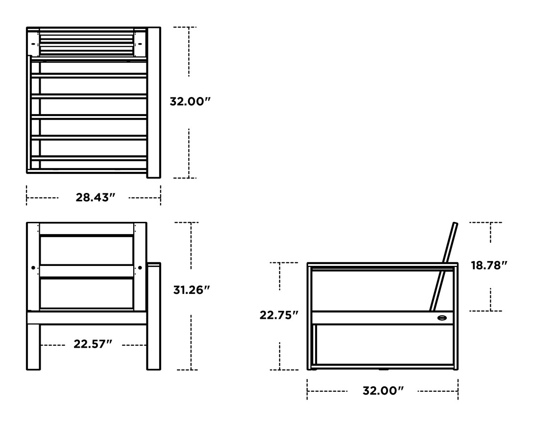 Dimensions for EDGE Modular Right Arm Chair