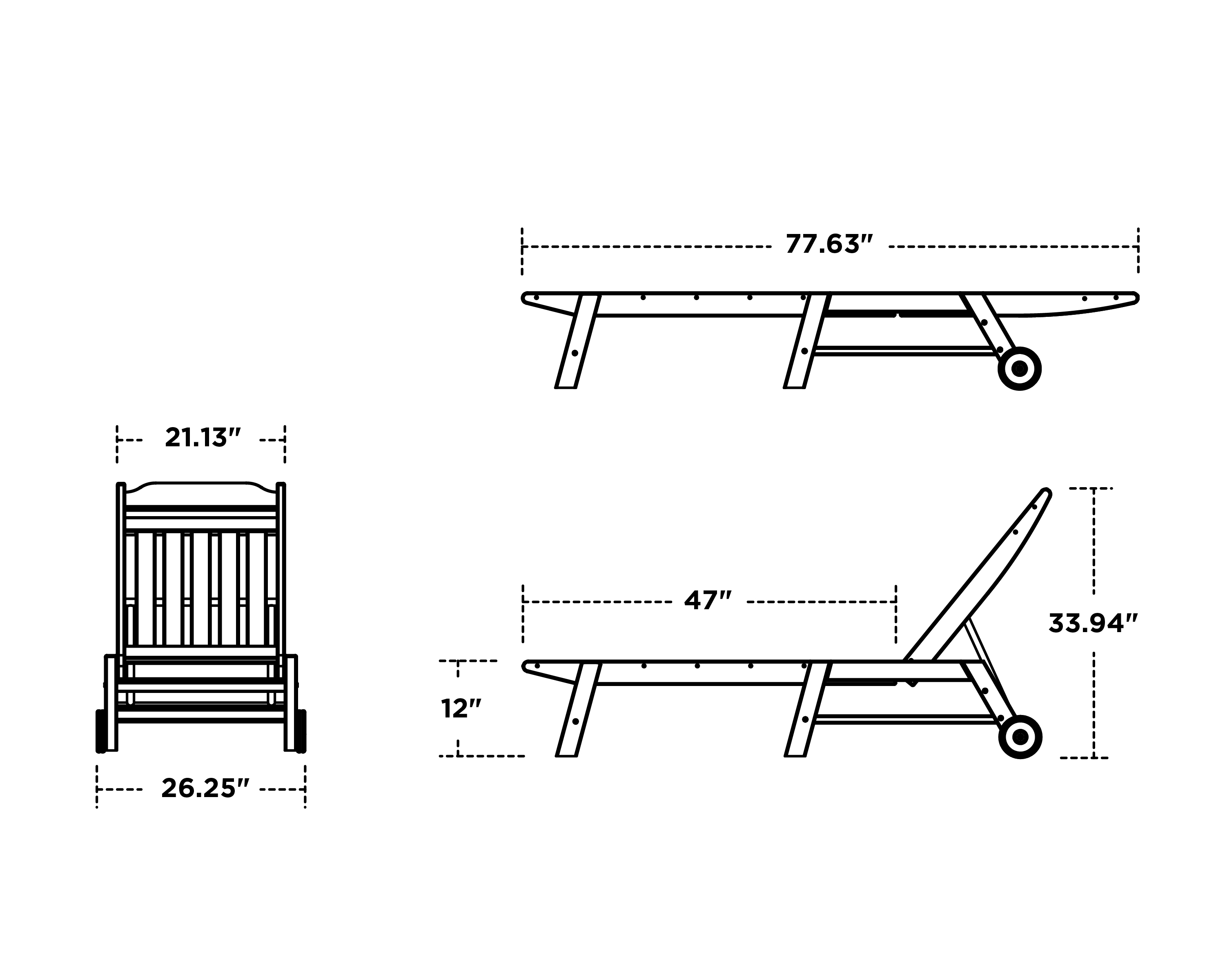 Dimensions for Cottage Chaise with Wheels