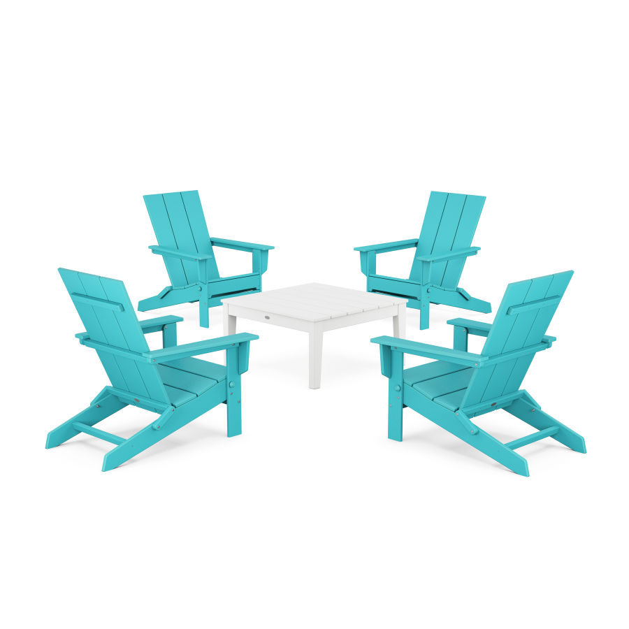 POLYWOOD 5-Piece Modern Studio Folding Adirondack Chair Conversation Group in Aruba