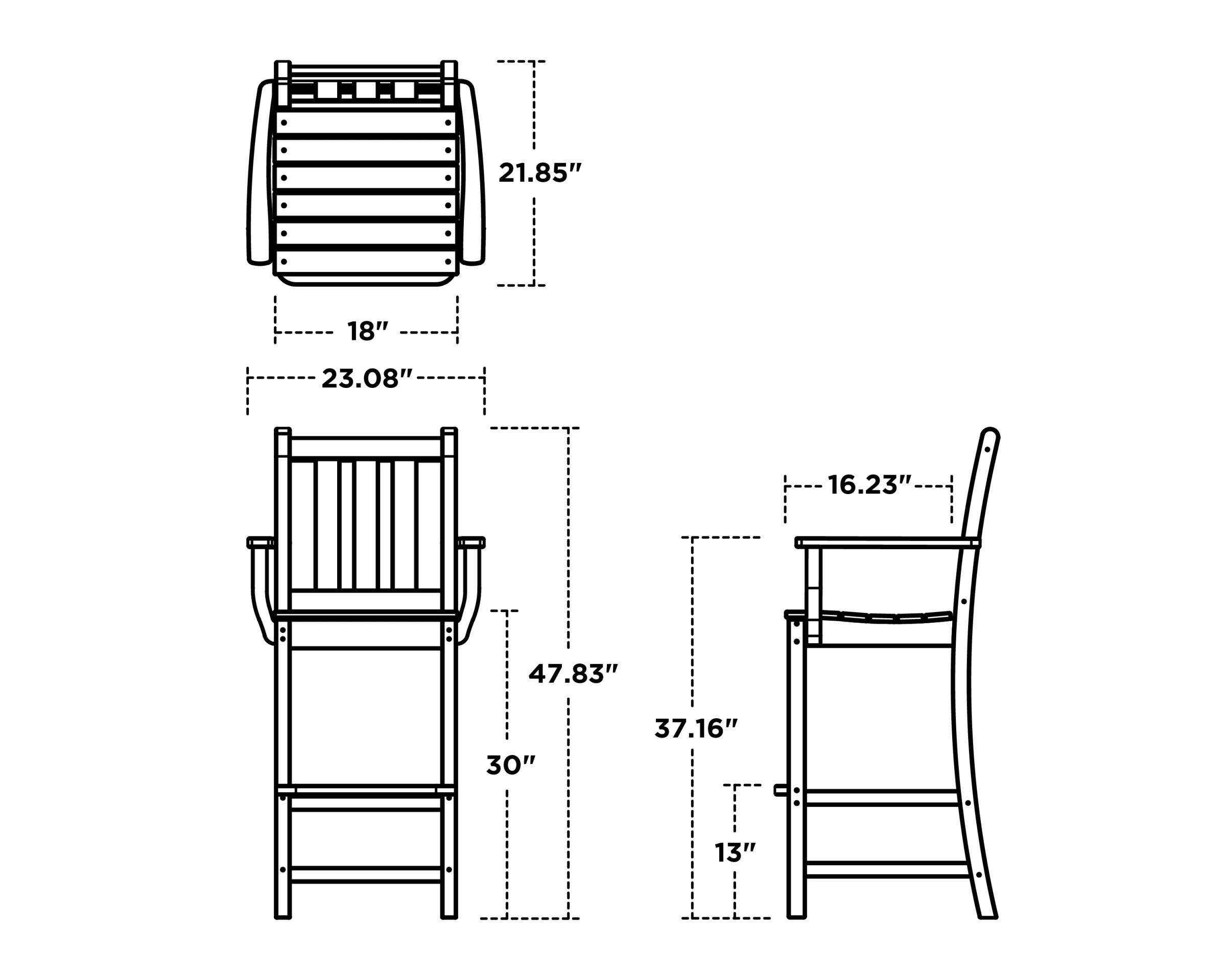 Dimensions for Traditional Garden Bar Arm Chair