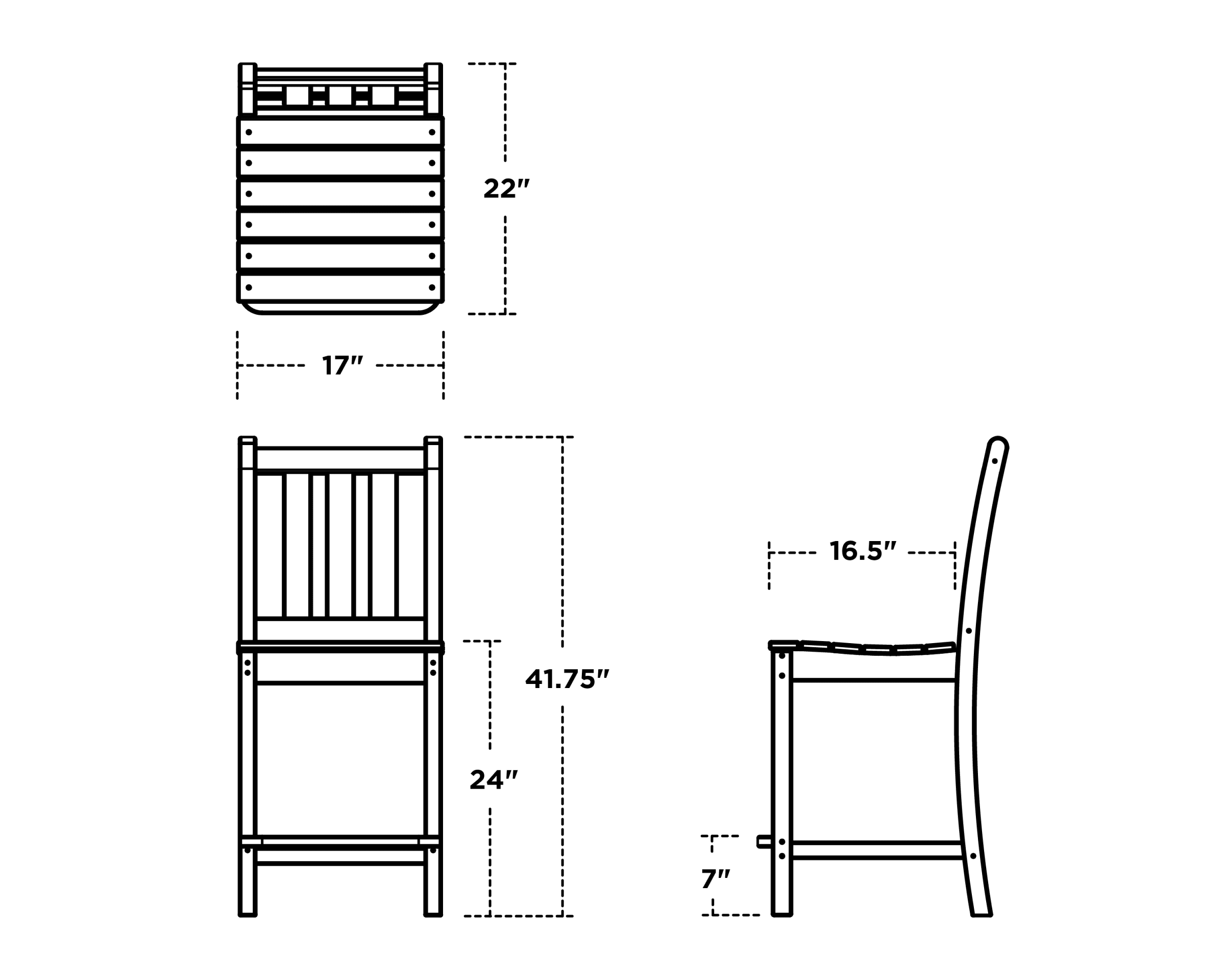 Dimensions for Traditional Garden Counter Side Chair