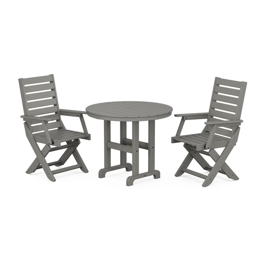 POLYWOOD Captain Folding Chair 3-Piece Round Dining Set