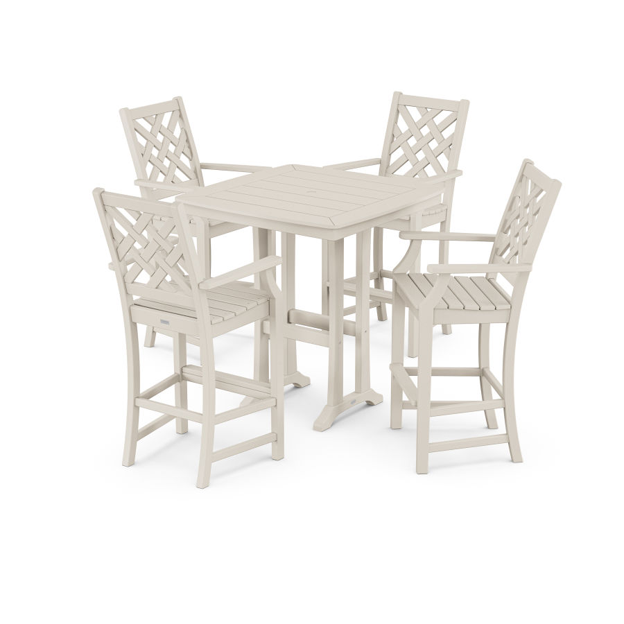 POLYWOOD Wovendale 5-Piece Bar Set with Trestle Legs in Sand