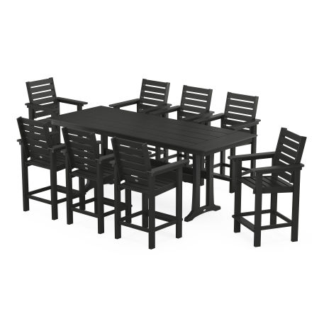 POLYWOOD Captain 9-Piece Farmhouse Counter Set with Trestle Legs in Black