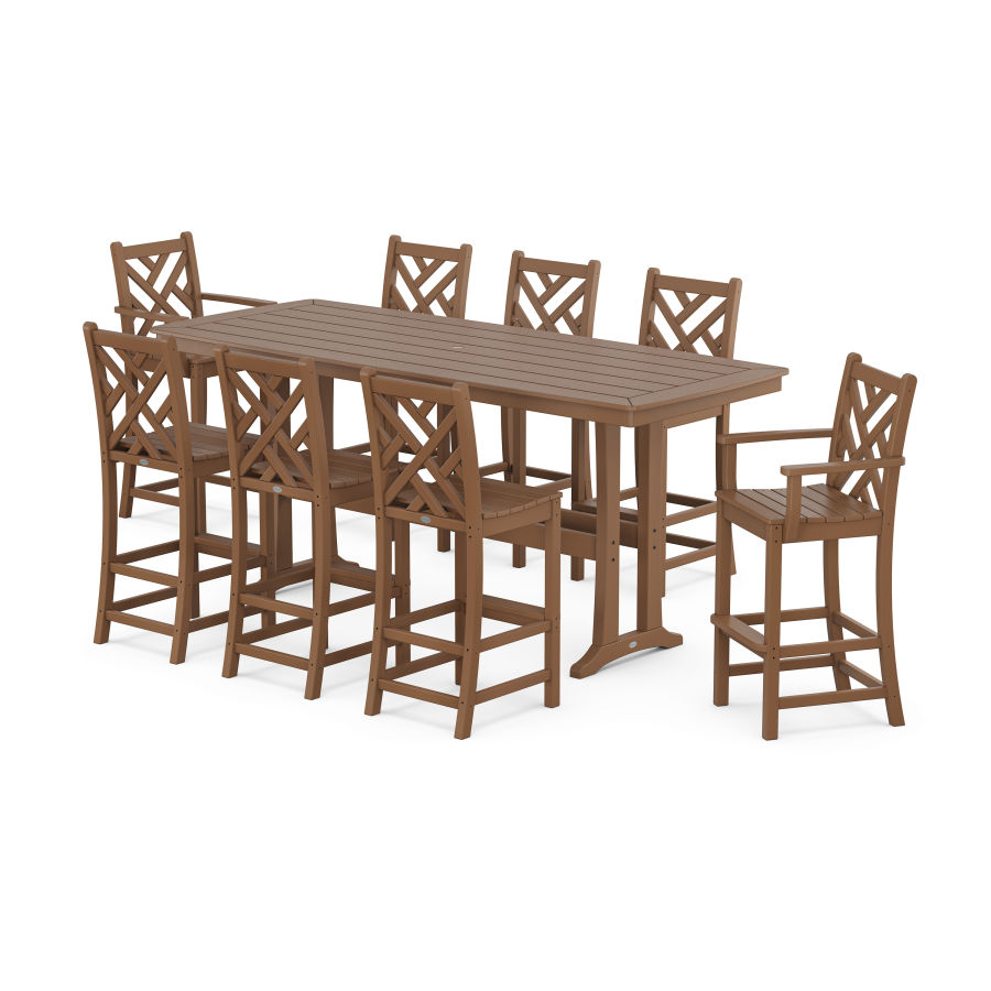 POLYWOOD Chippendale 9-Piece Bar Set with Trestle Legs in Teak