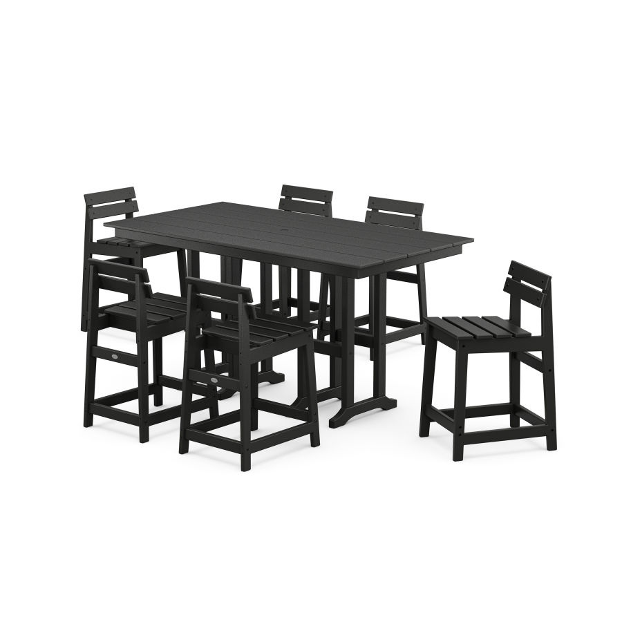 POLYWOOD Modern Studio Plaza Lowback Counter Chair 7-Piece Set in Black