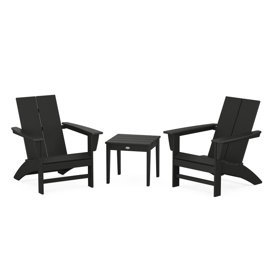 POLYWOOD Country Living Modern Adirondack Chair 3-Piece Set in Black