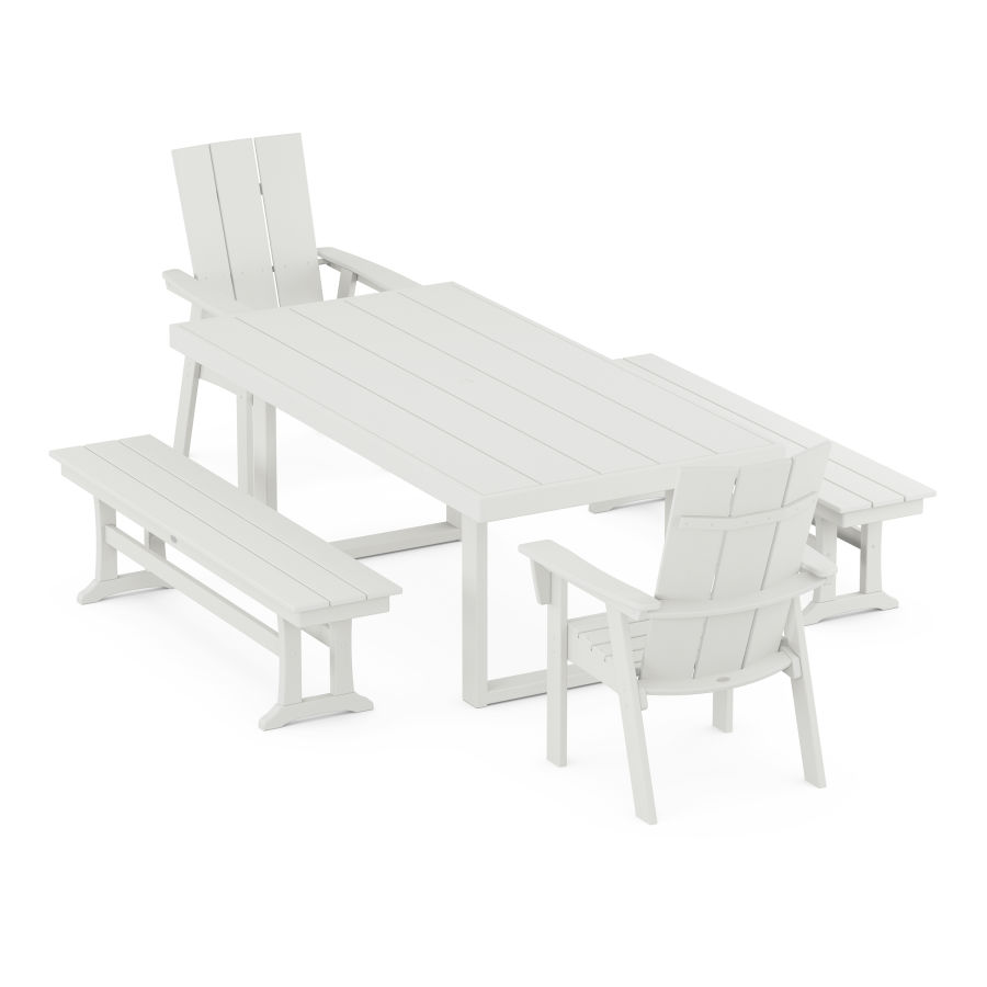 POLYWOOD Modern Adirondack 5-Piece Dining Set with Trestle Legs in Vintage White