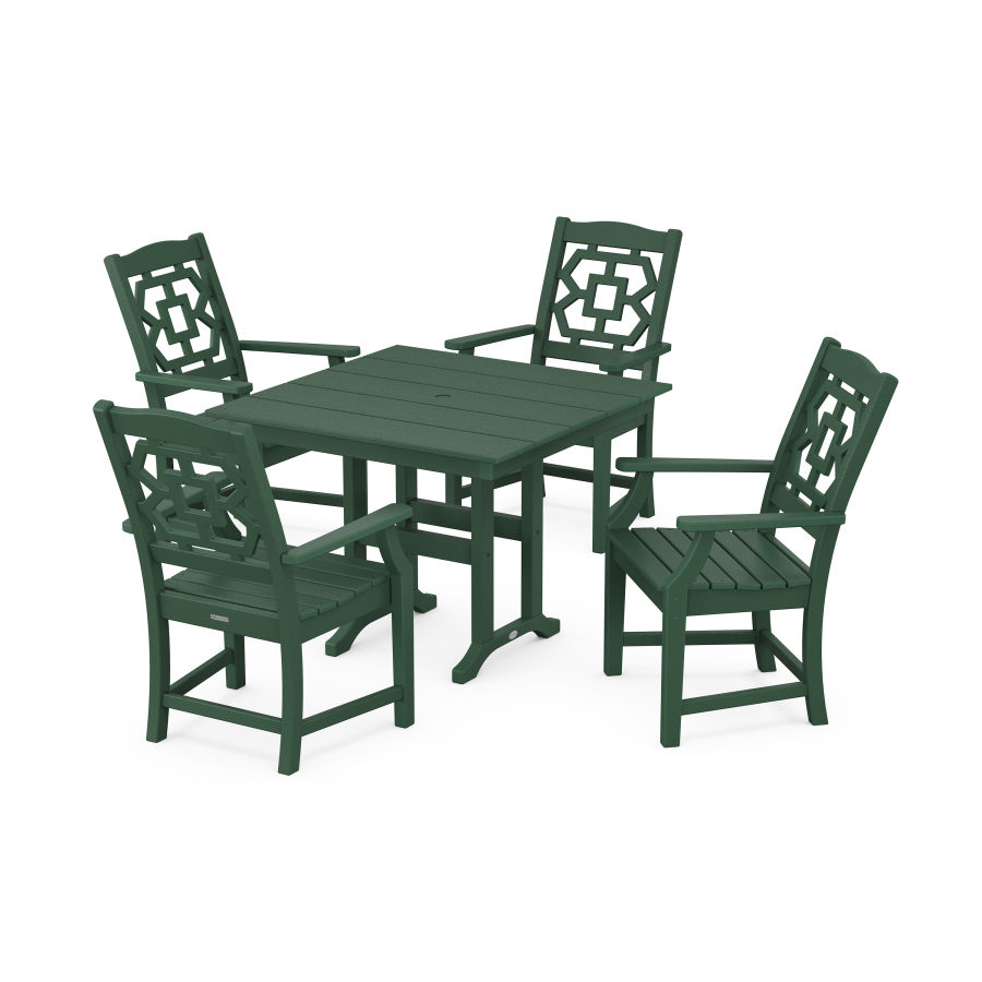 POLYWOOD Chinoiserie 5-Piece Farmhouse Dining Set in Green