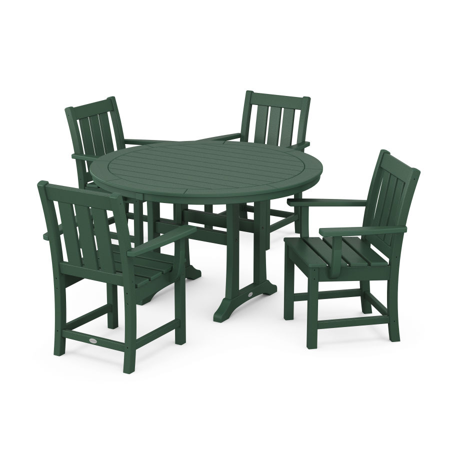 POLYWOOD Oxford 5-Piece Round Dining Set with Trestle Legs in Green
