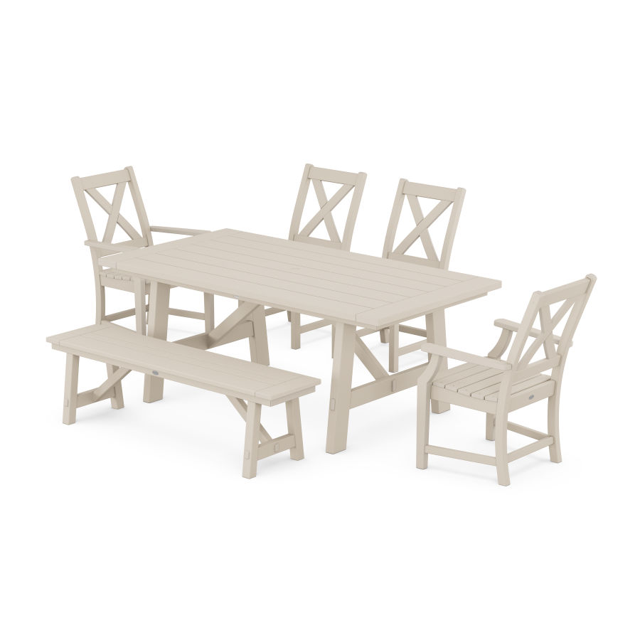 POLYWOOD Braxton 6-Piece Rustic Farmhouse Dining Set With Trestle Legs in Sand