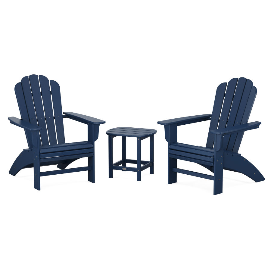 POLYWOOD Country Living Curveback Adirondack Chair 3-Piece Set in Navy