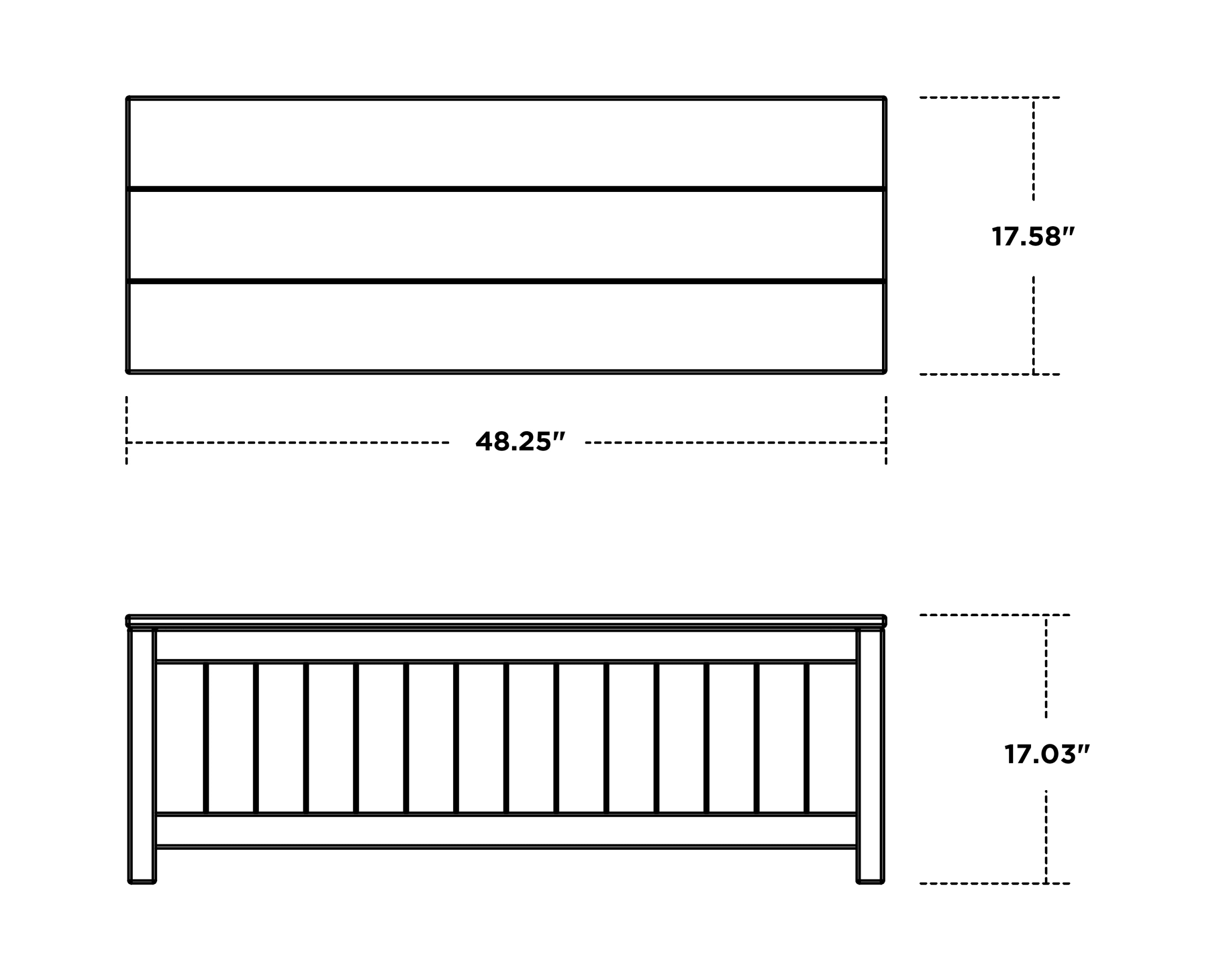 Dimensions for Vineyard 48" Storage Bench