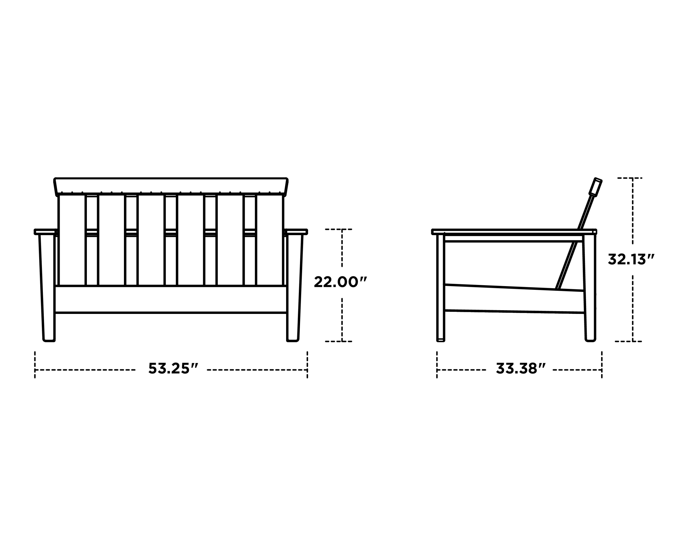 Dimensions for Prescott Loveseat Frame