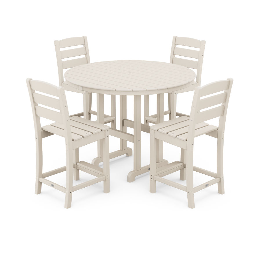 POLYWOOD Lakeside 5-Piece Farmhouse Round Side Chair Counter  Set in Sand