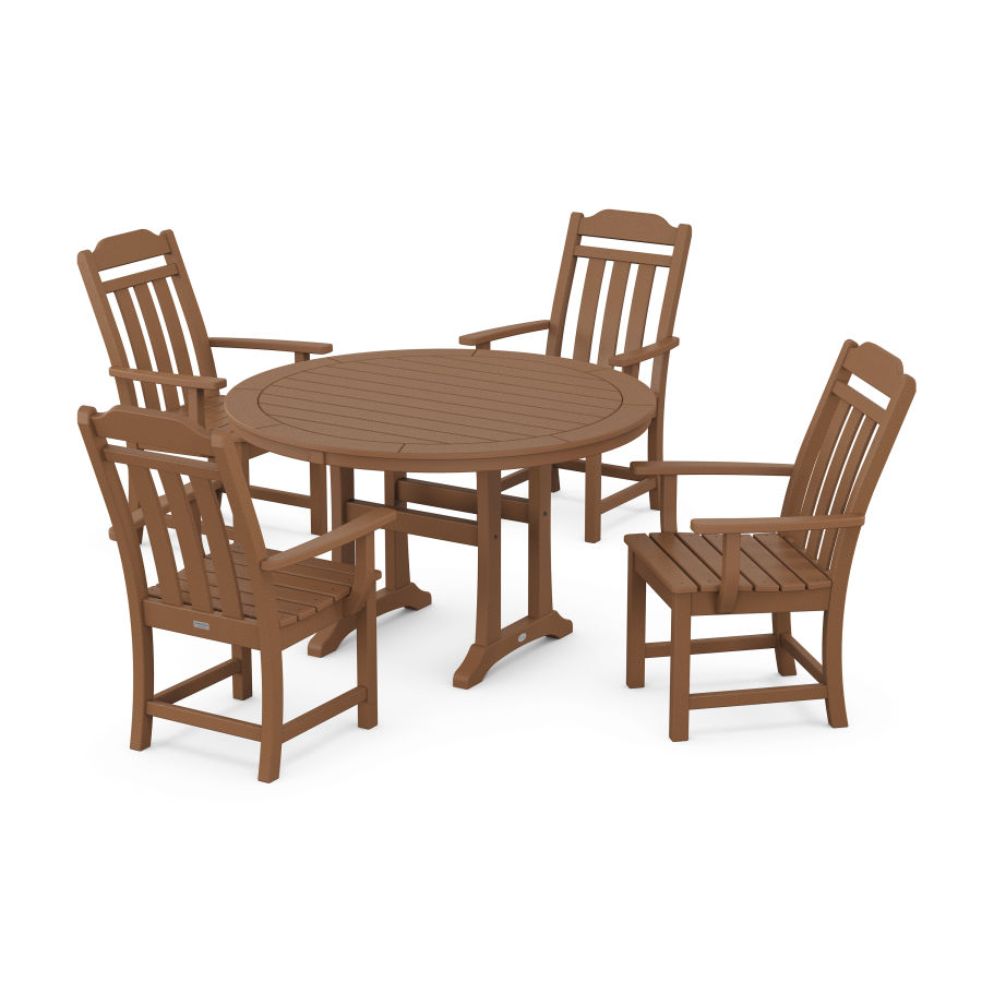 POLYWOOD Country Living 5-Piece Round Dining Set with Trestle Legs in Teak