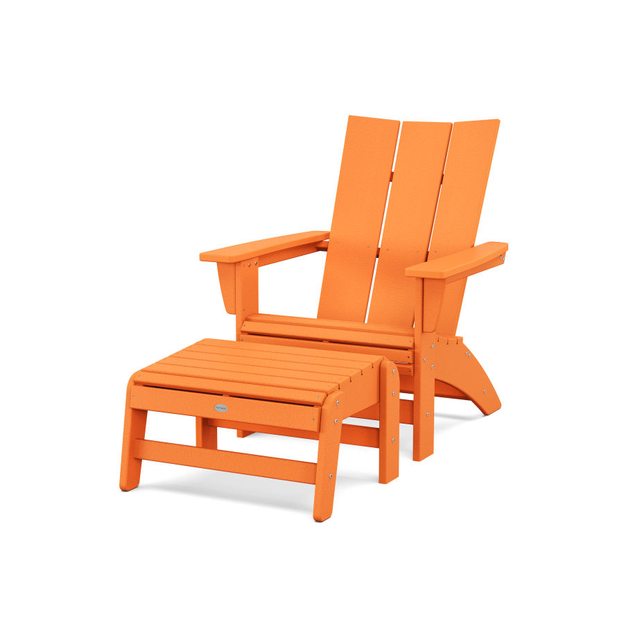 POLYWOOD Modern Grand Adirondack Chair with Ottoman in Tangerine