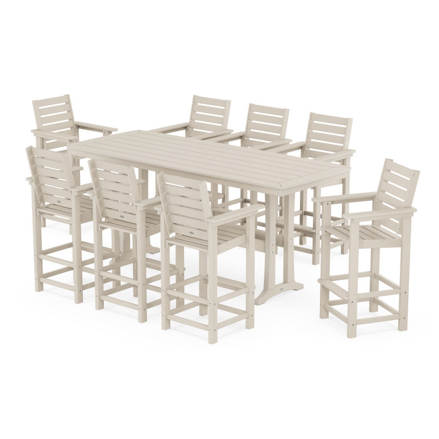 POLYWOOD Captain 9-Piece Bar Set with Trestle Legs in Sand