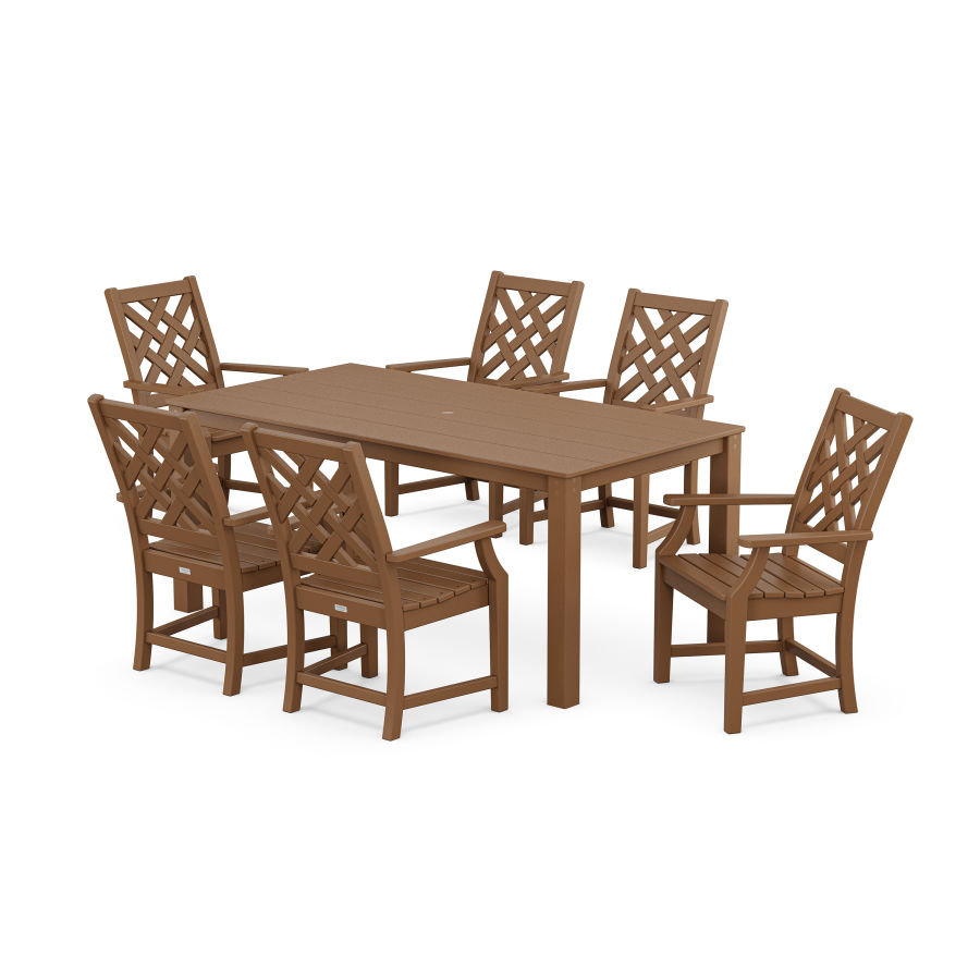 POLYWOOD Wovendale Arm Chair 7-Piece Parsons Dining Set in Teak