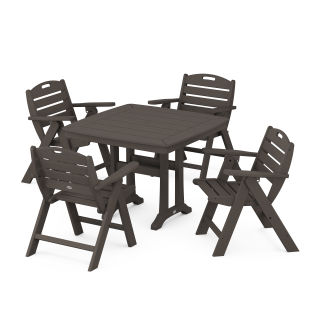 Nautical Highback 5-Piece Dining Set with Trestle Legs in Vintage Finish