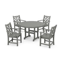 POLYWOOD® Chippendale 5-Piece Round Farmhouse Dining Set - PWS122-1