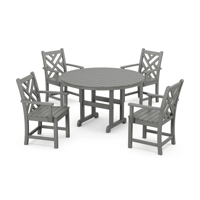 POLYWOOD Chippendale 5-Piece Round Farmhouse Dining Set