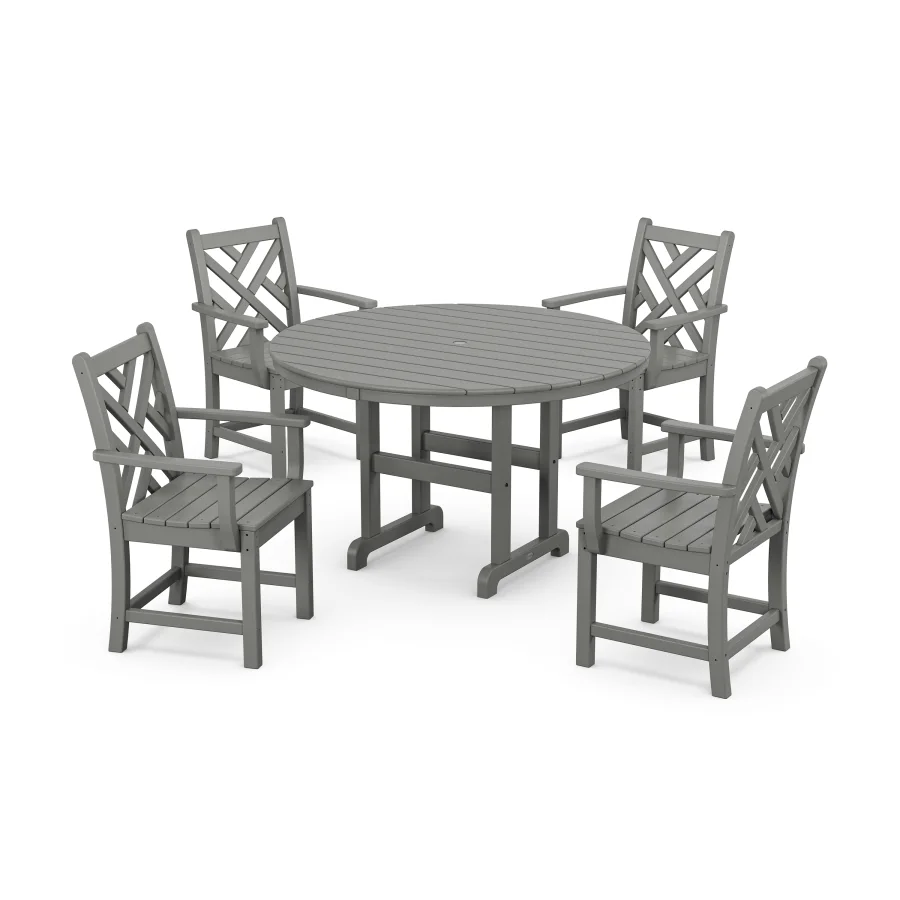 POLYWOOD Chippendale 5-Piece Round Farmhouse Dining Set