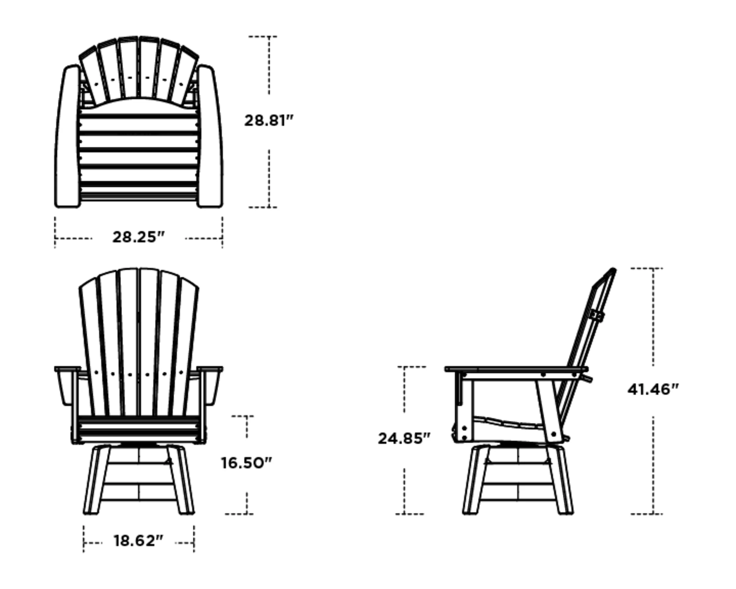 Dimensions for Nautical Curveback Adirondack Swivel Dining Chair
