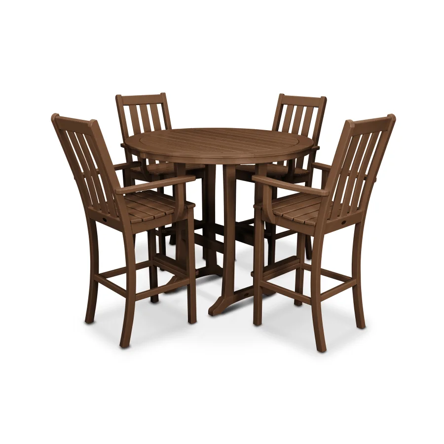 POLYWOOD Vineyard 5-Piece Round Bar Set in Teak