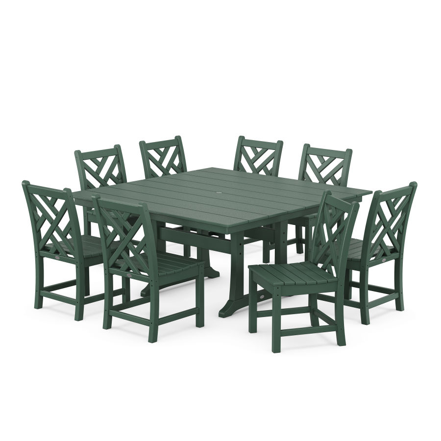 POLYWOOD Chippendale 9-Piece Farmhouse Trestle Dining Set in Green