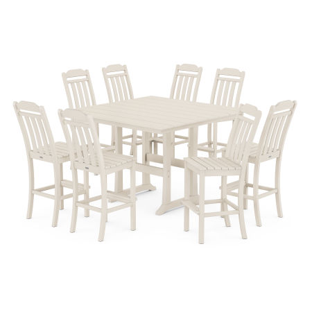 Country Living 9-Piece Square Farmhouse Side Chair Bar Set with Trestle Legs in Sand