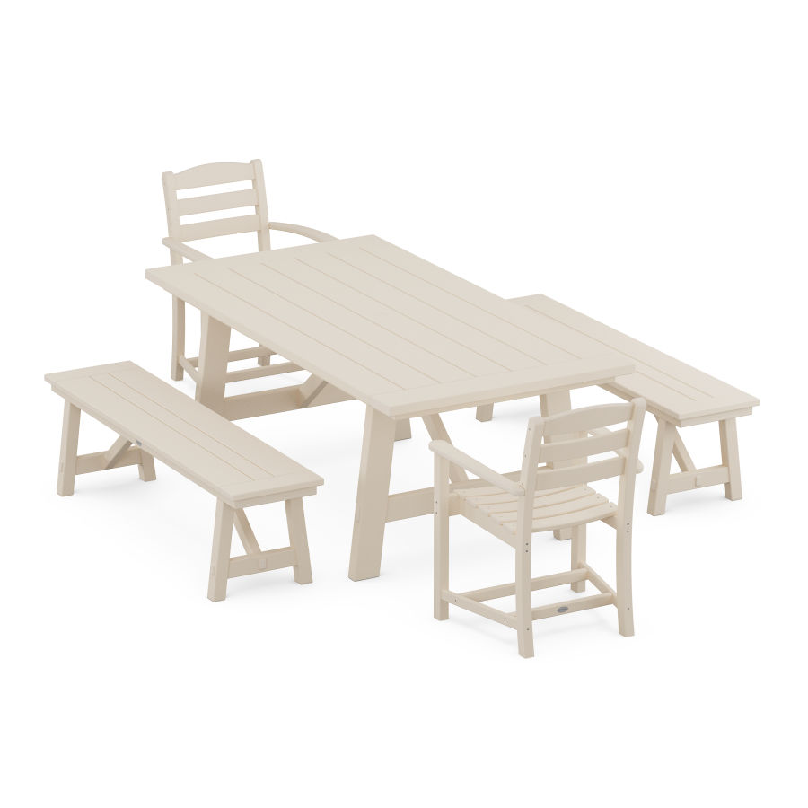 POLYWOOD La Casa Cafe 5-Piece Rustic Farmhouse Dining Set With Trestle Legs in Sand