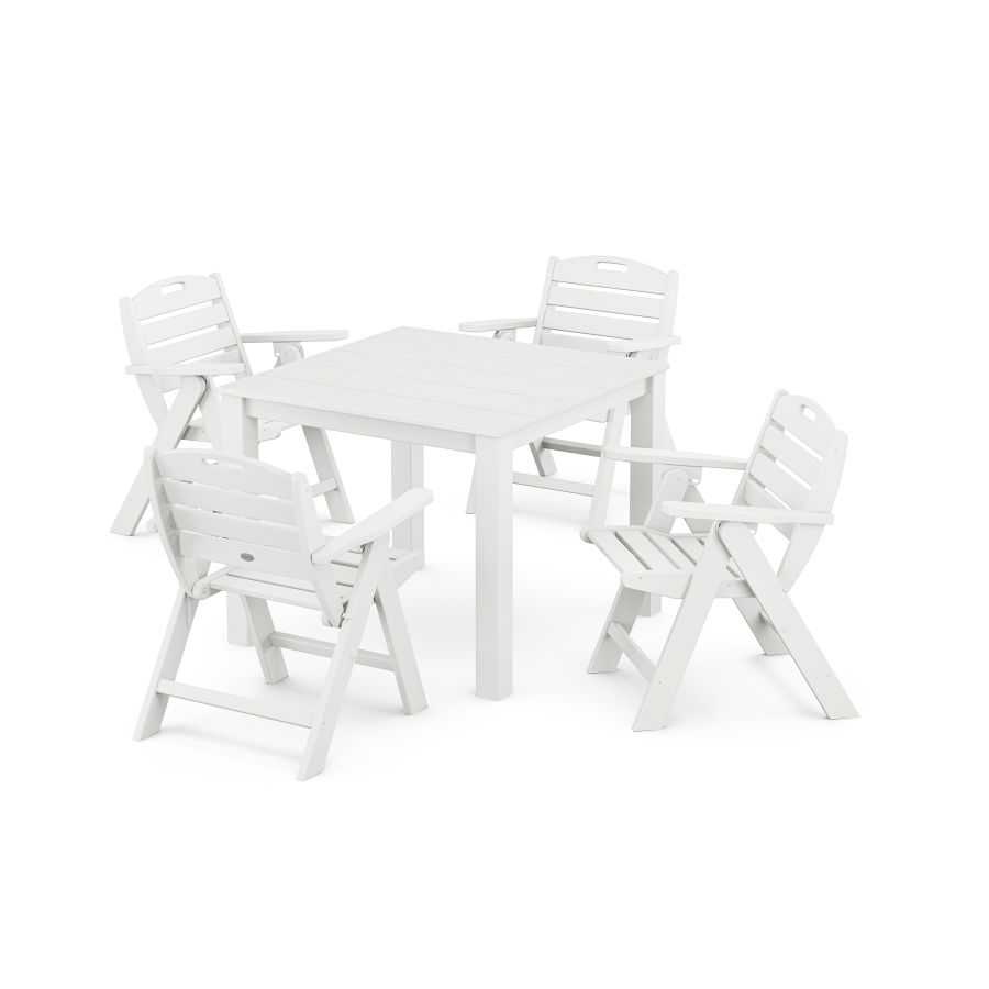 POLYWOOD Nautical Folding Lowback Chair 5-Piece Parsons Dining Set in White
