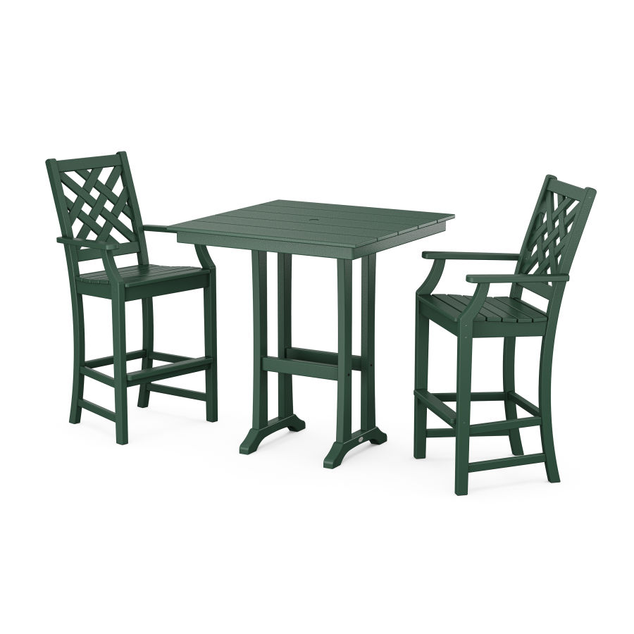 POLYWOOD Wovendale 3-Piece Farmhouse Bar Set with Trestle Legs in Green