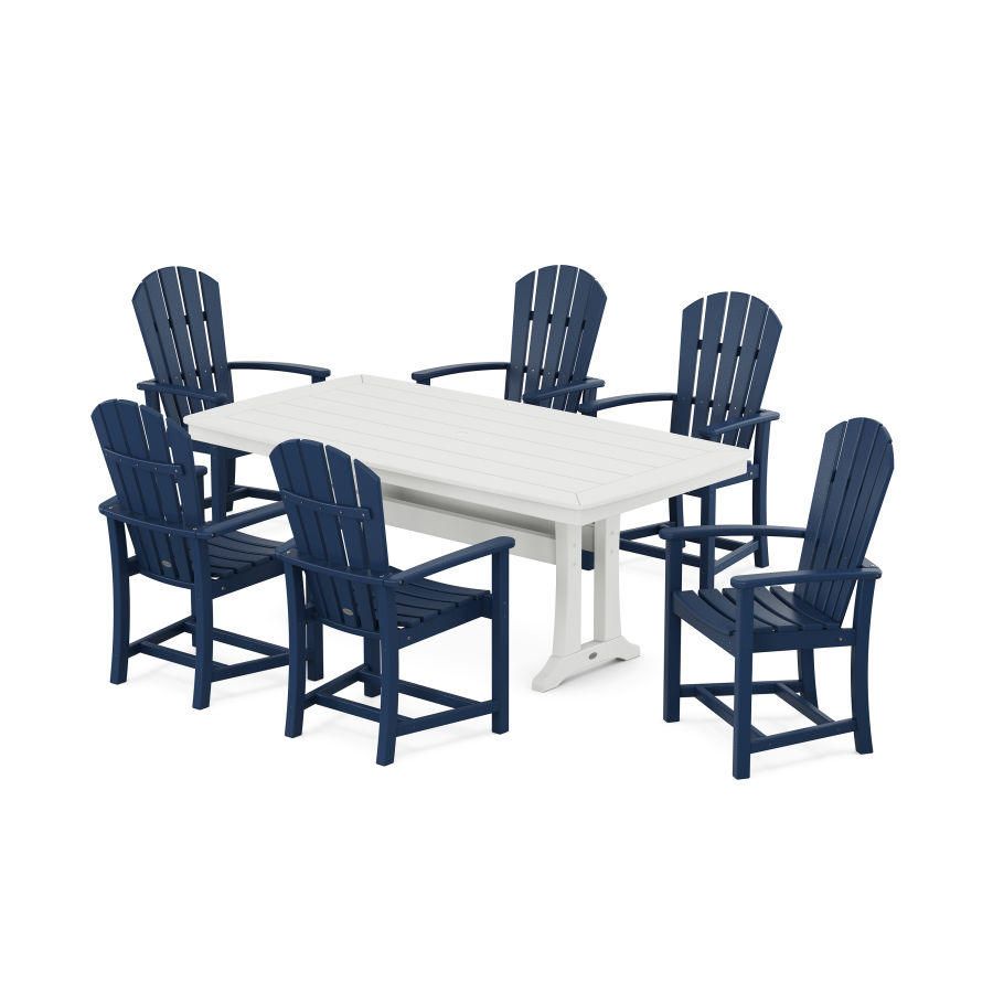 POLYWOOD Palm Coast 7-Piece Dining Set with Trestle Legs in Navy / White