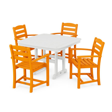 La Casa Café 5-Piece Dining Set with Trestle Legs in Tangerine / White