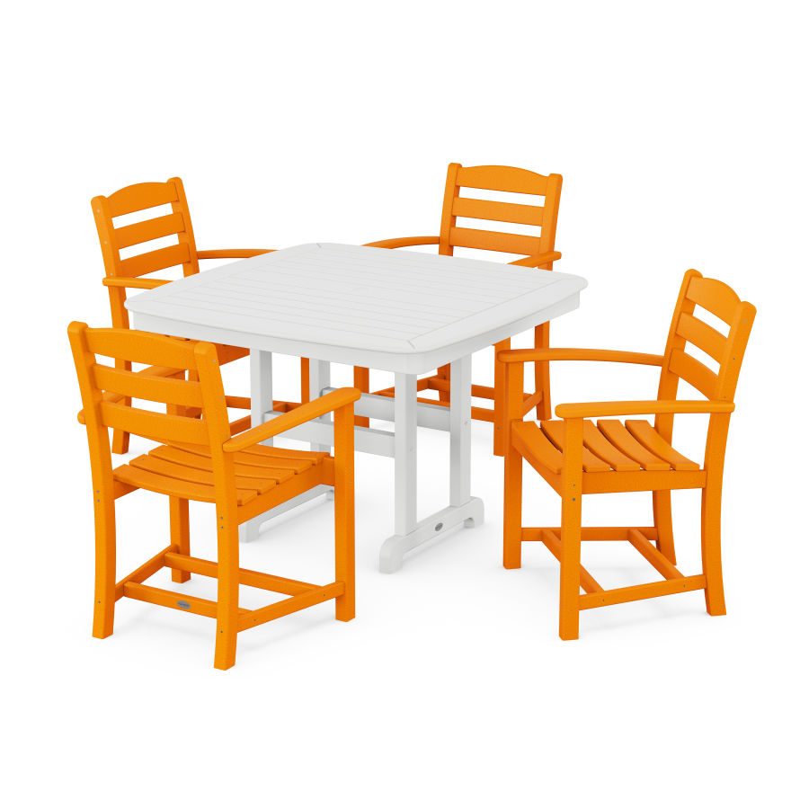 POLYWOOD La Casa Café 5-Piece Dining Set with Trestle Legs in Tangerine / White