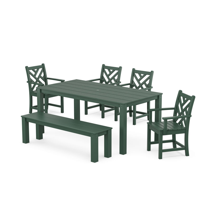 POLYWOOD Chippendale 6-Piece Parsons Dining Set with Bench in Green